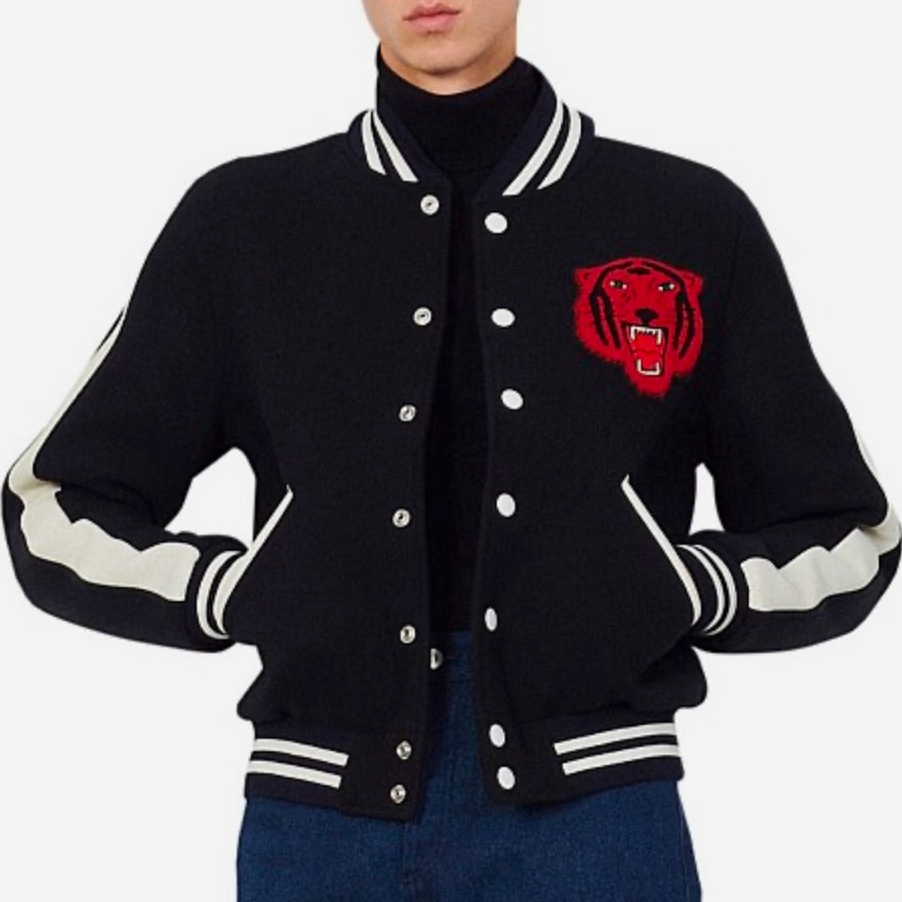 SANDRO PARIS Tiger Wool & Leather Varsity Jacket 
Size XL - Unisex